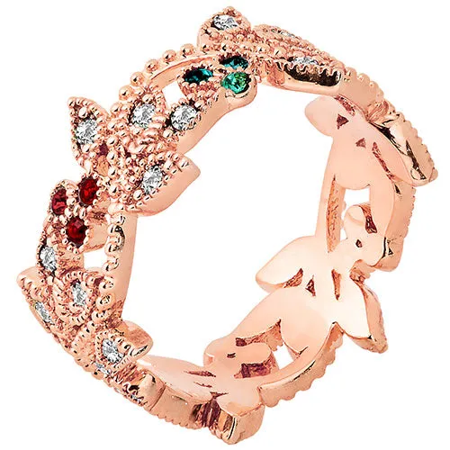 14K Rose Gold Plated Family Birthstone with Clear Leaves Band Ring sold by Limoges Jewelry product image thumbnail 2