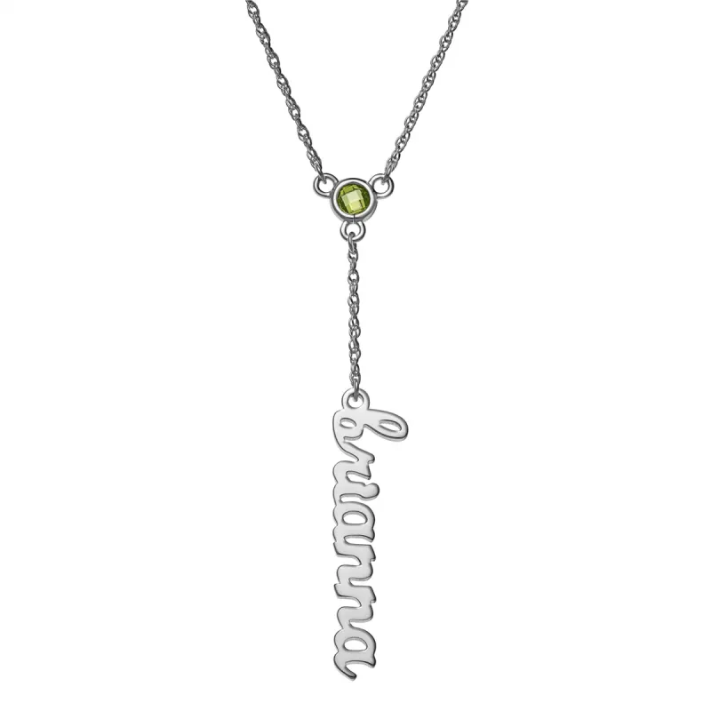 Sterling Silver Lowercase Name and Birthstone Y-Necklace sold by Limoges Jewelry