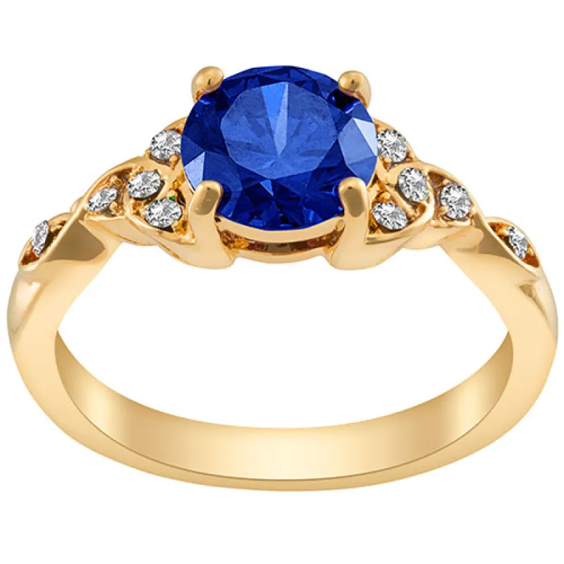 14K Gold Plated Simulated Sapphire and Clear Crystal Trinity Knot Ring sold by Limoges Jewelry