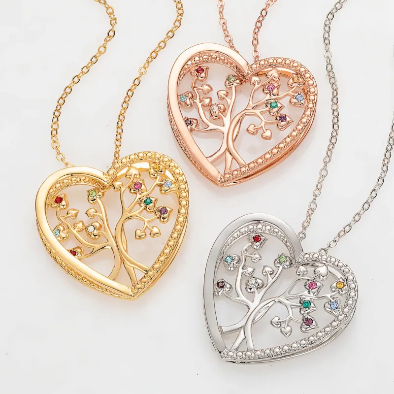3D Heart Tree of Life with Birthstone Rope Necklace sold by Limoges Jewelry