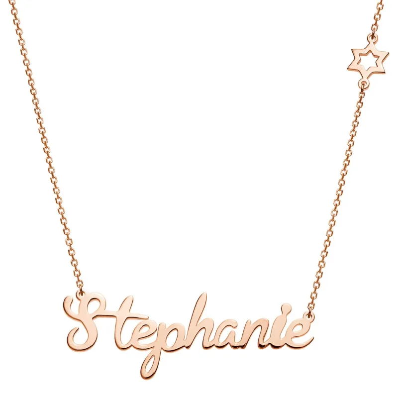 14K Rose Gold Plated Script Name with Star of David Station Necklace sold by Limoges Jewelry