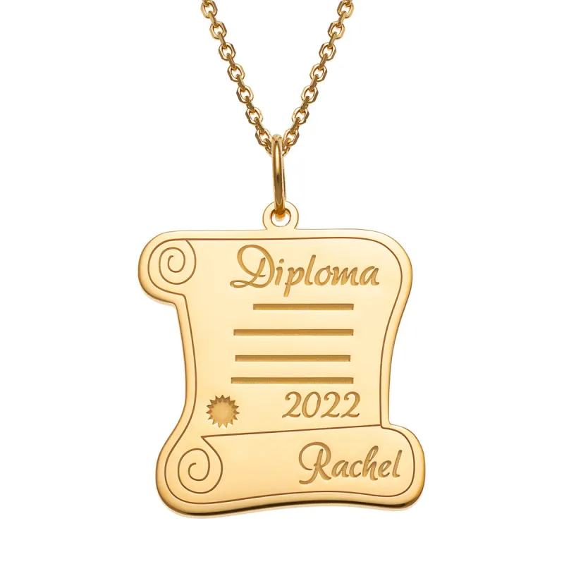 14K Gold over Sterling Graduation Diploma Engraved Name Pendant sold by Limoges Jewelry