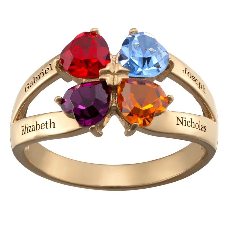 14K Gold over Sterling Heart Birthstone and Name Ring sold by Limoges Jewelry