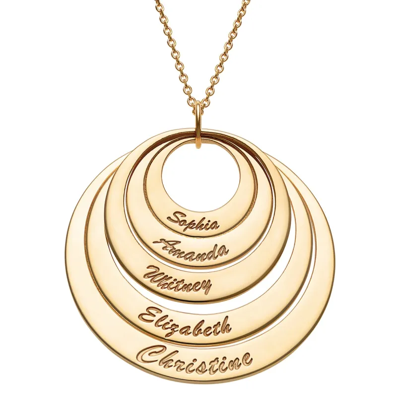14K Gold over Sterling Nesting Circles with Names Necklace - 5 Discs sold by Limoges Jewelry