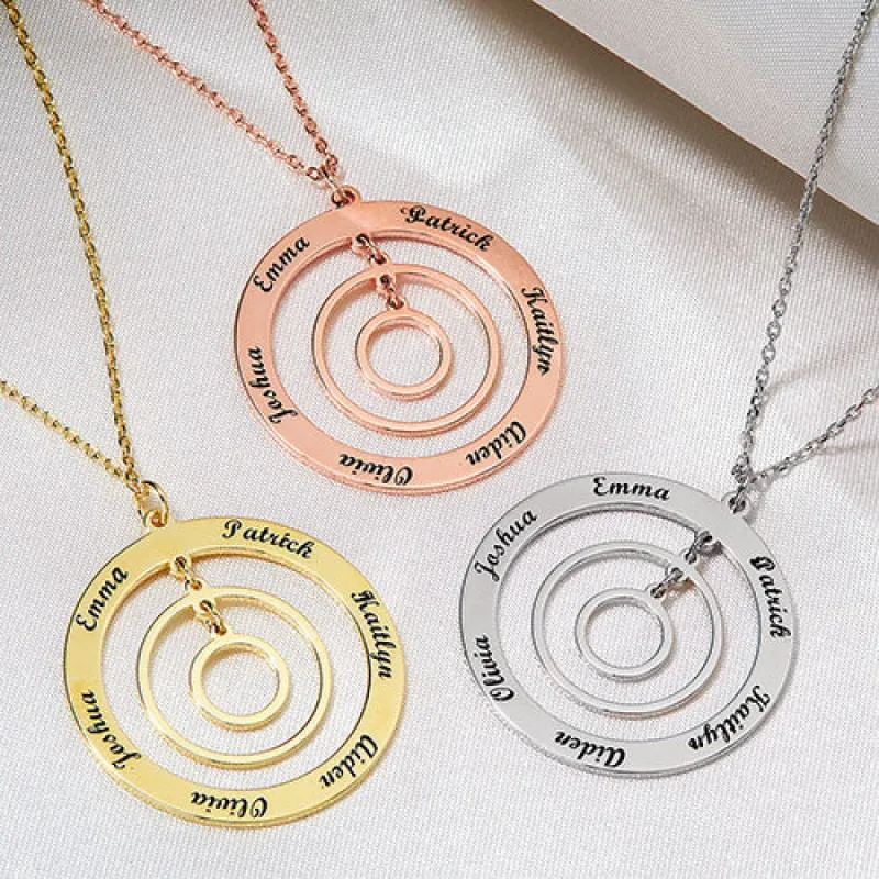 Sterling Silver Engraved Concentric Circles Pendant Necklace sold by Limoges Jewelry