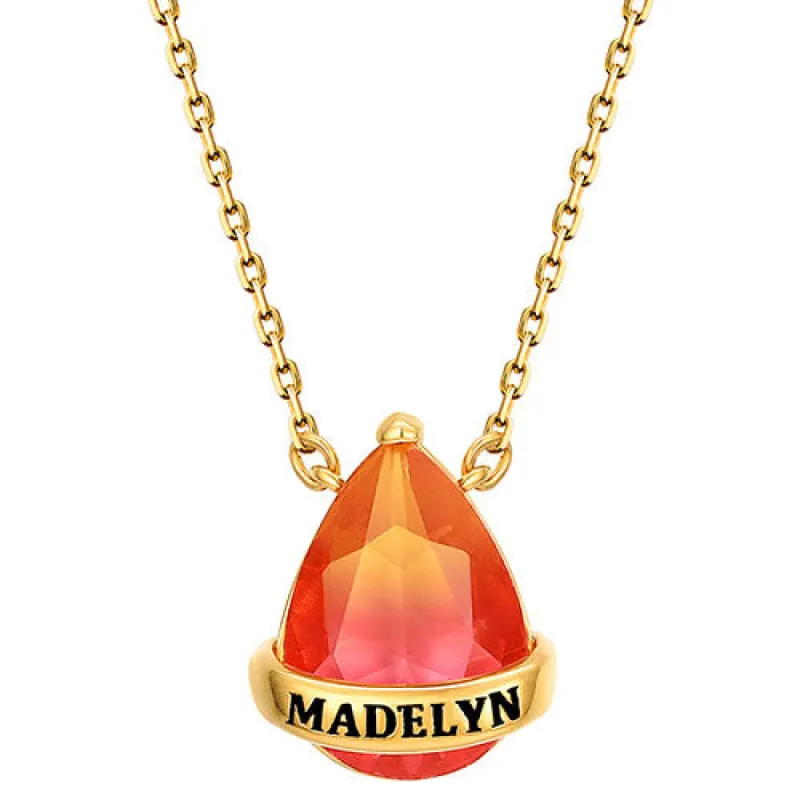 14K Gold Plated Personalized Banner Iridescent Crystal Teardrop Necklace sold by Limoges Jewelry
