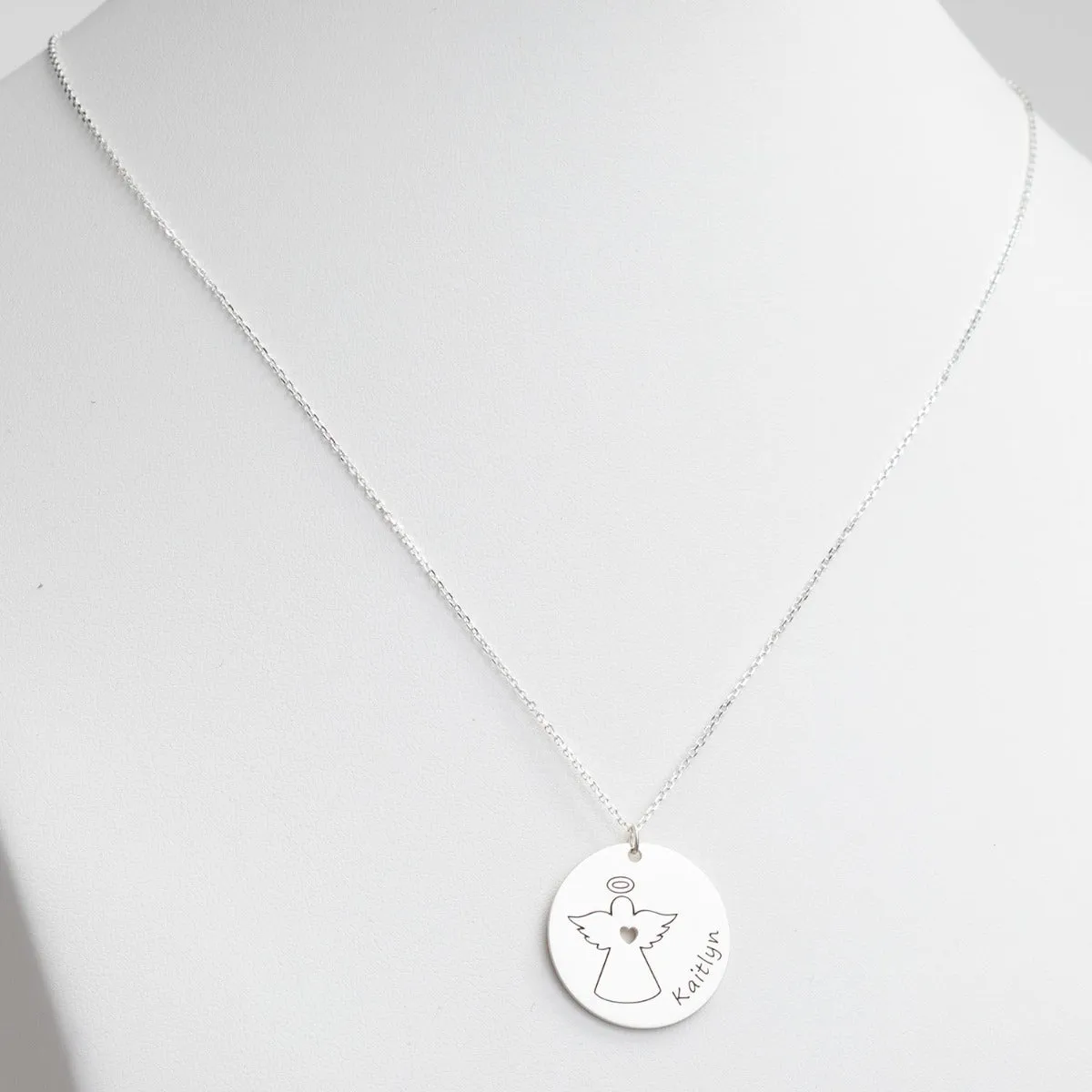 Silver Plated Engraved Name with Angel Disc Necklace sold by Limoges Jewelry product image thumbnail 2