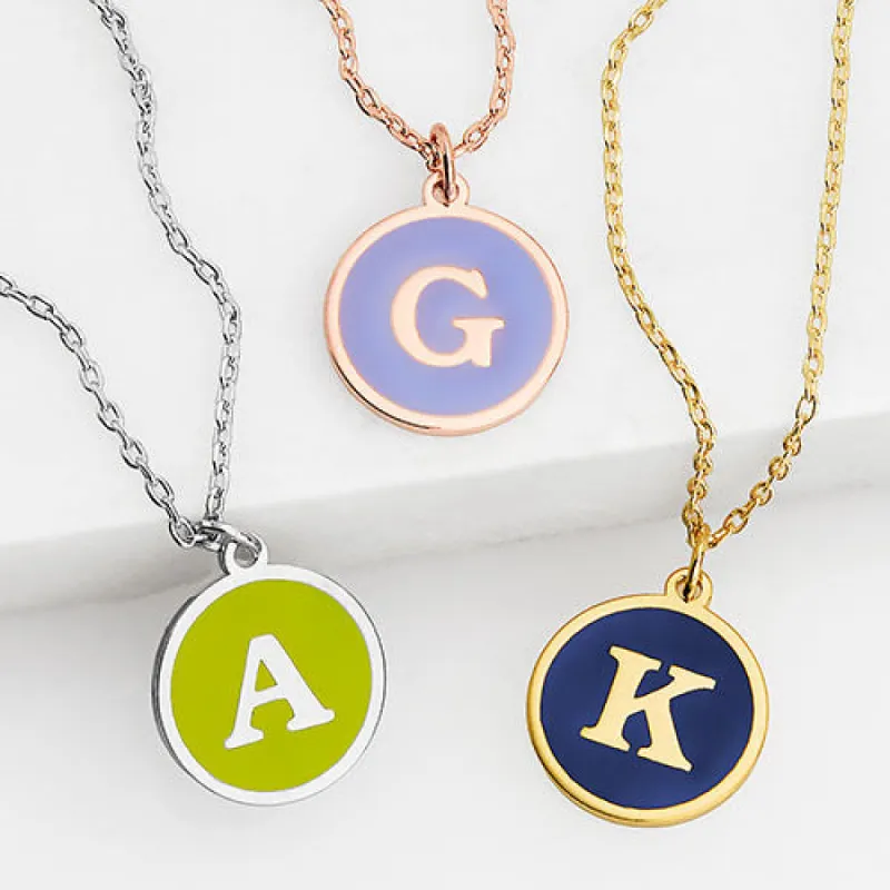 Round Enamel Initial Necklace sold by Limoges Jewelry