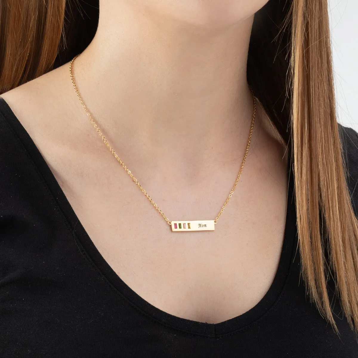 Baguette Birthstone Mom Bar Pendant sold by Limoges Jewelry product image thumbnail 2