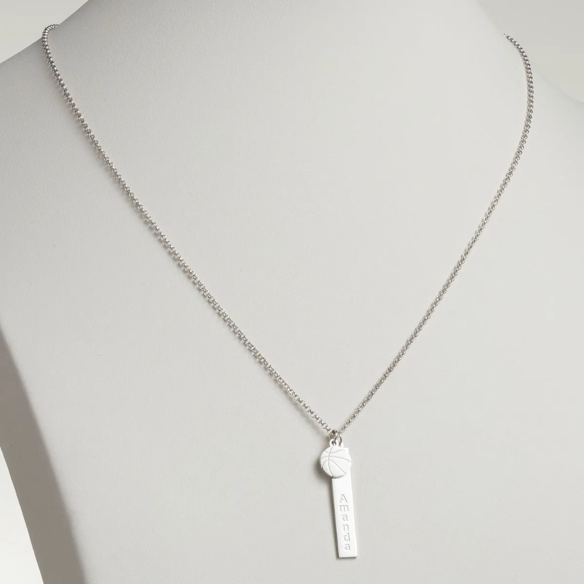 Silver Plated Name Necklace with Basketball Charm Dangle sold by Limoges Jewelry
