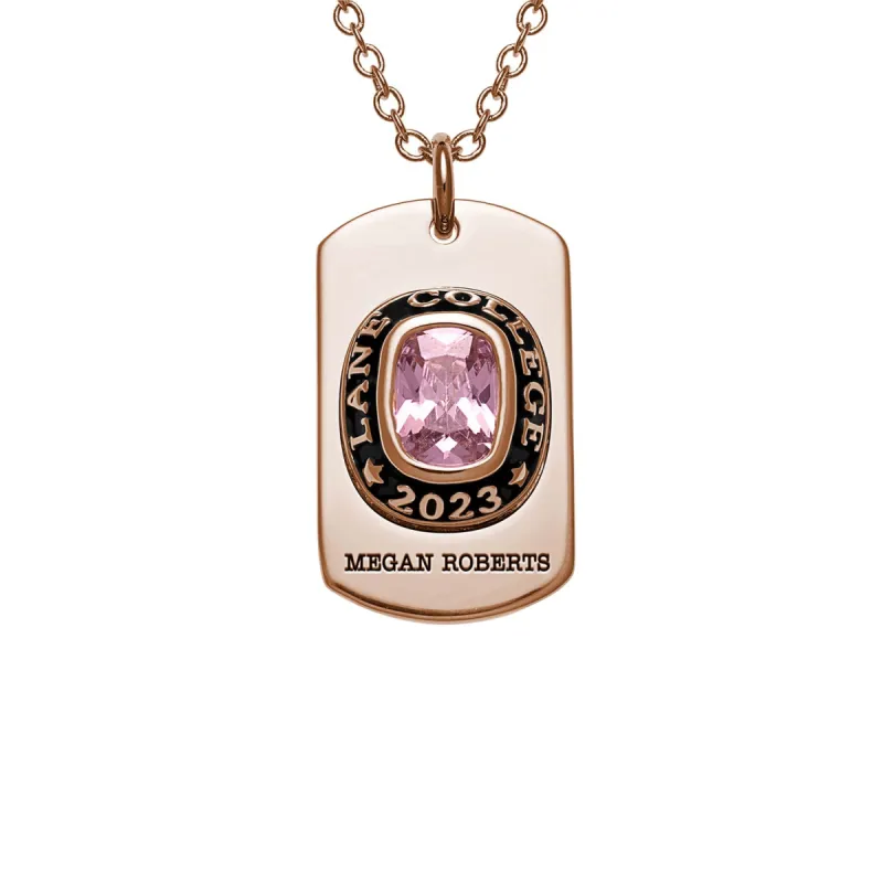 Women's Rose Gold CELEBRIUM  Personalized Cushion Cut Birthstone Graduation Dog Tag Pendant sold by Limoges Jewelry