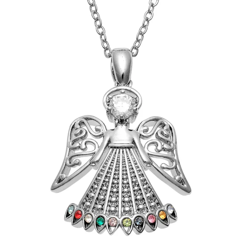 Silver Plated Guardian Angel Filigree Birthstone Necklace sold by Limoges Jewelry
