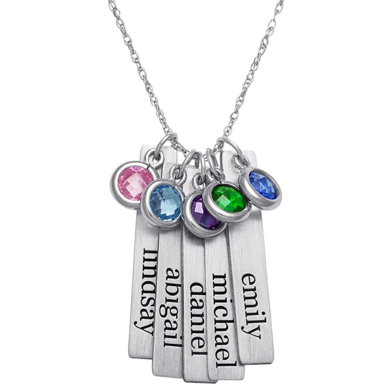 Sterling Silver Brushed Engraved Name with Birthstone 5 Tag Pendant sold by Limoges Jewelry