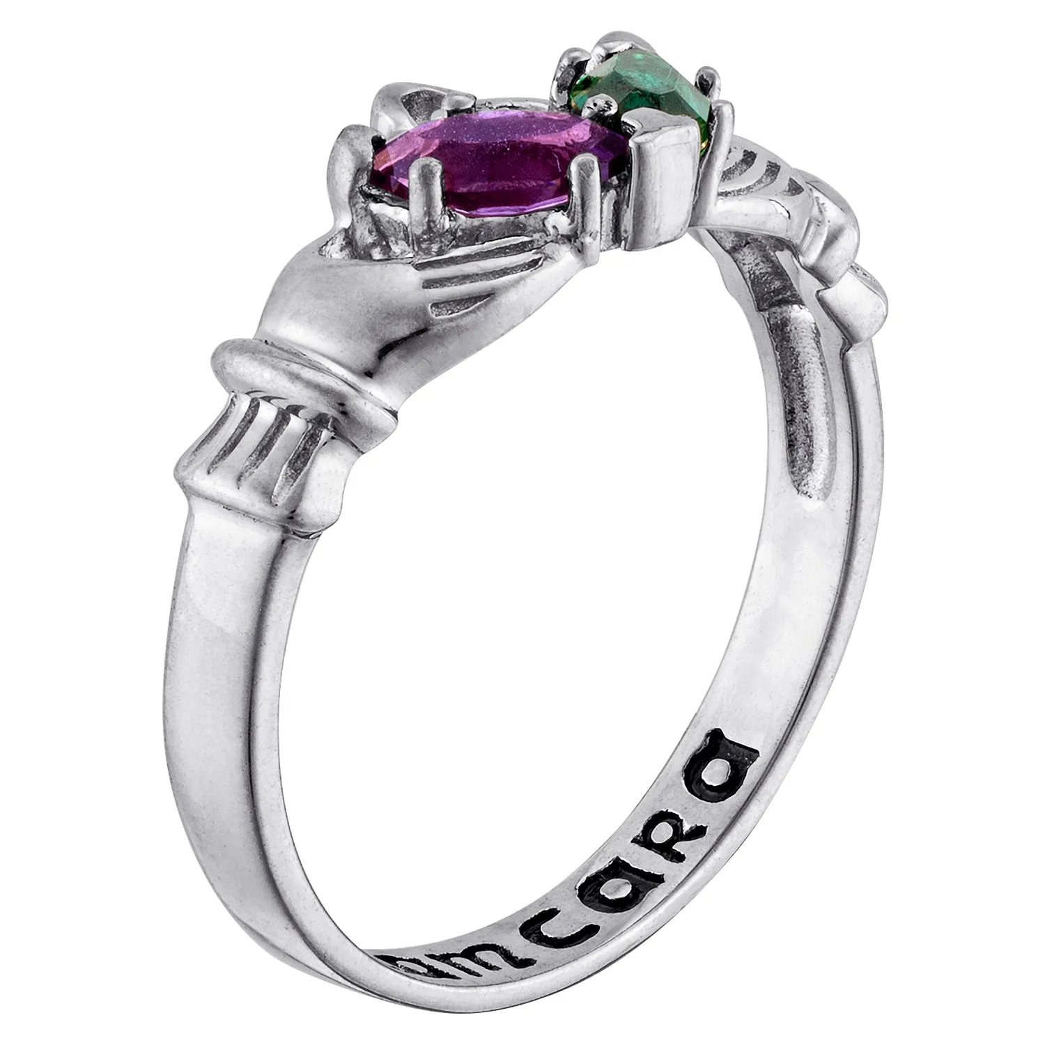 Sterling Silver Couple's Birthstone and Genuine Diamond Claddagh Ring sold by Limoges Jewelry product image thumbnail 2