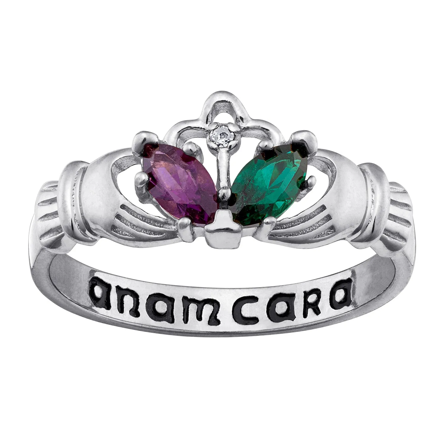 Sterling Silver Couple's Birthstone and Genuine Diamond Claddagh Ring sold by Limoges Jewelry