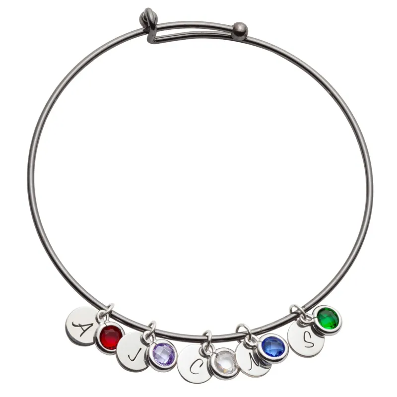Expandable Double Bangle With Sterling Silver Initials & Birthstones sold by Limoges Jewelry