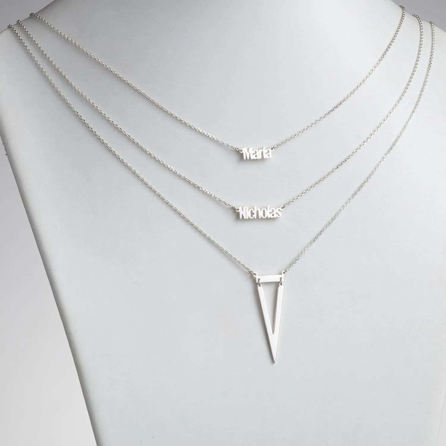 Sterling Silver Double Name Layered Necklace with Triangle sold by Limoges Jewelry product image thumbnail 2