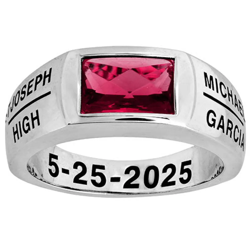 Men's Silver Checkerboard Birthstone Freestyle Class Ring sold by Limoges Jewelry