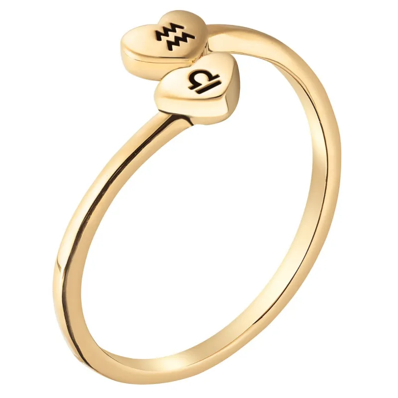 14K Gold Plated Zodiac Double Heart Couple Ring sold by Limoges Jewelry