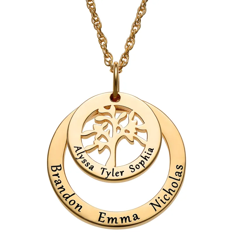 14K Gold over Sterling Engraved Name Family Tree Necklace sold by Limoges Jewelry