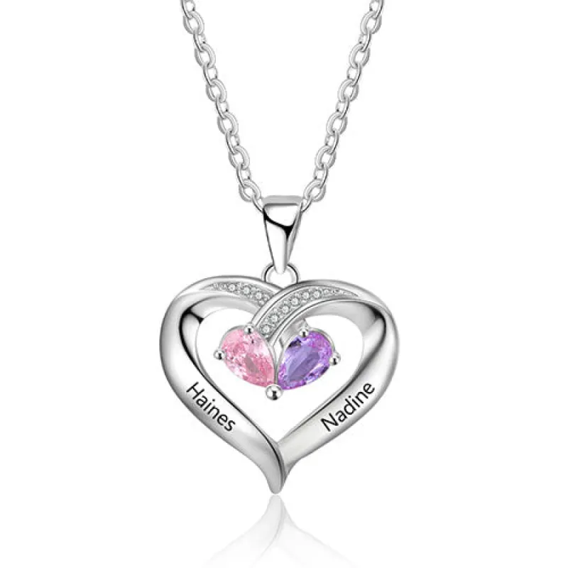 Sterling Silver Engraved Birthstone and CZ Heart Necklace sold by Limoges Jewelry