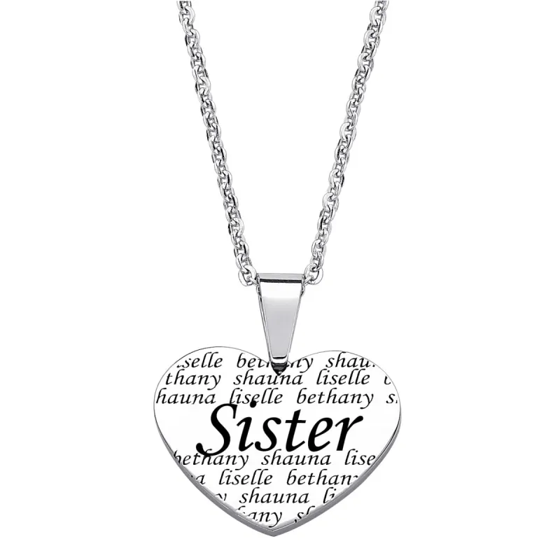Everscribe Sister Engraved Names Heart Necklace sold by Limoges Jewelry