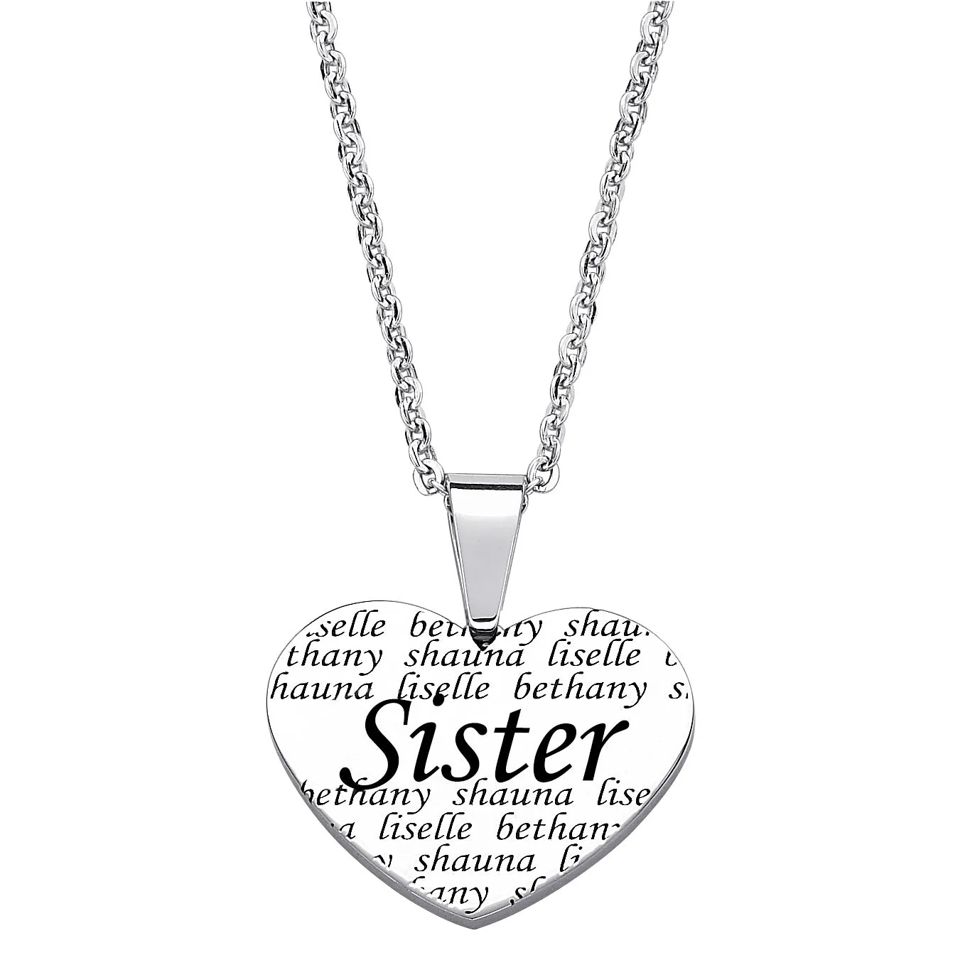 Everscribe Sister Engraved Names Heart Necklace sold by Limoges Jewelry