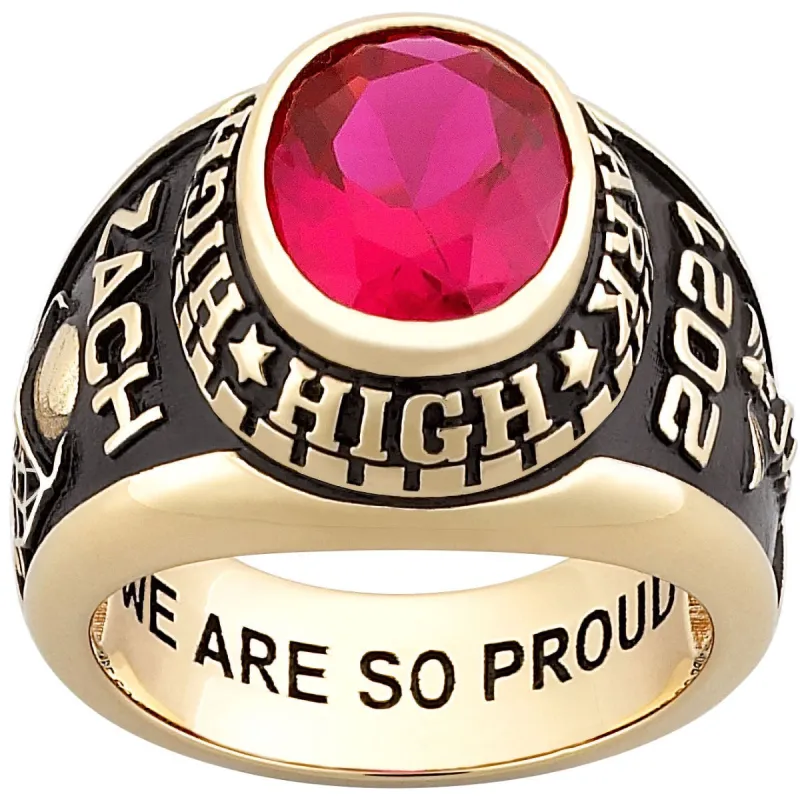 Men's Yellow CELEBRIUM Traditional Oval Stone Class Ring sold by Limoges Jewelry