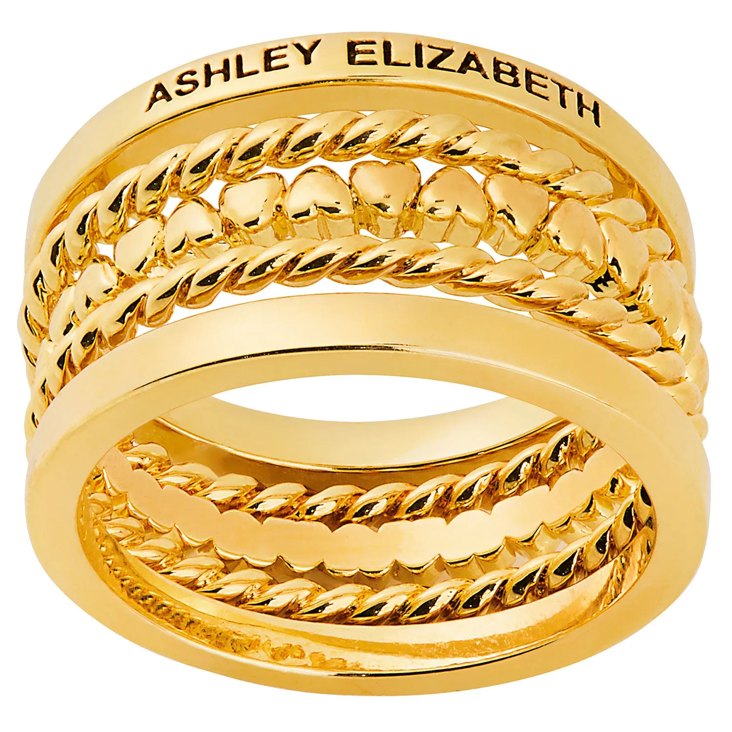 Gold Plated Personalized Roped and Petite Heart Stackable 5 Ring Set sold by Limoges Jewelry