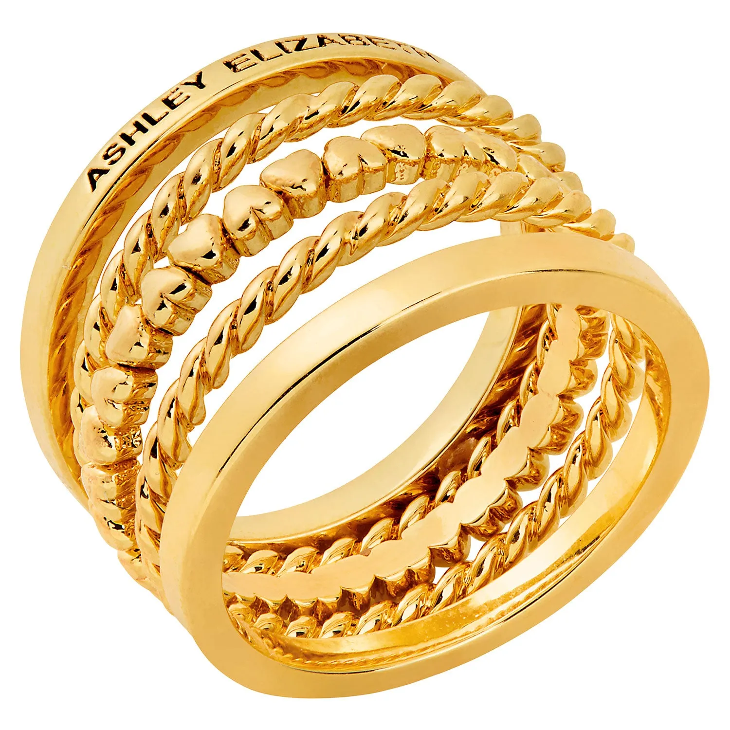Gold Plated Personalized Roped and Petite Heart Stackable 5 Ring Set sold by Limoges Jewelry product image thumbnail 3