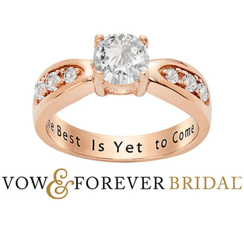 14K Rose Gold over Sterling Brilliant White Topaz Engraved Wedding Ring sold by Limoges Jewelry