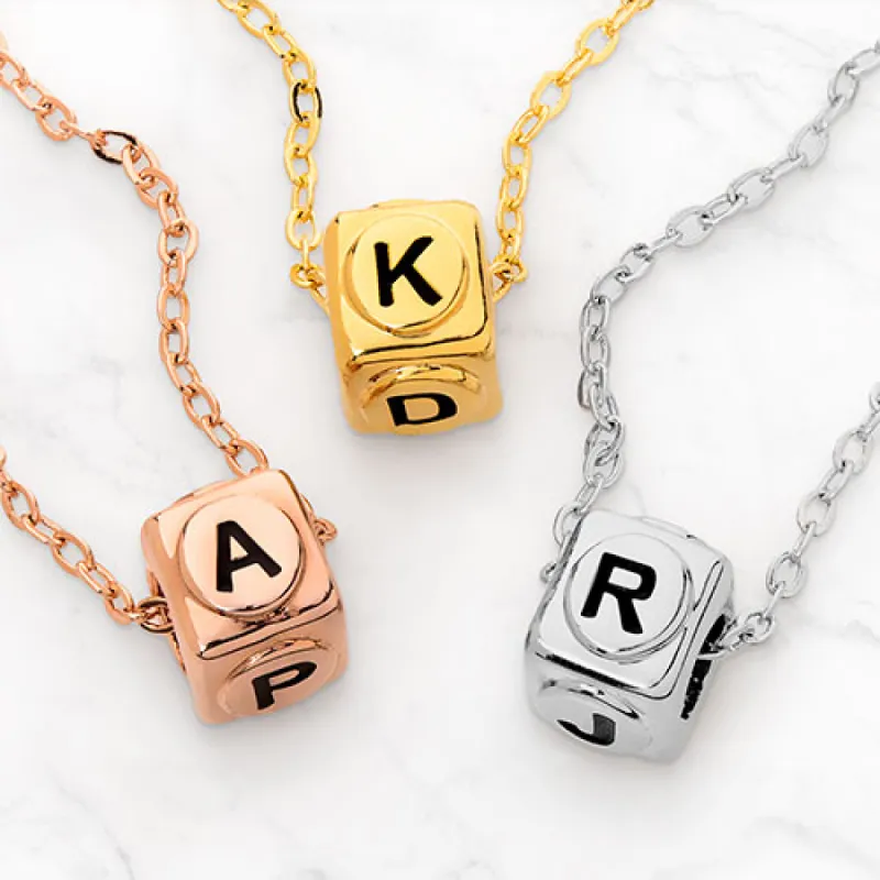 4 Initials Petite Cube Necklace sold by Limoges Jewelry