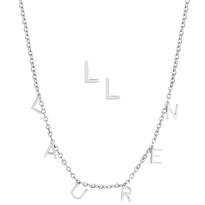 Dainty Name Choker and Initial Earring Set sold by Limoges Jewelry