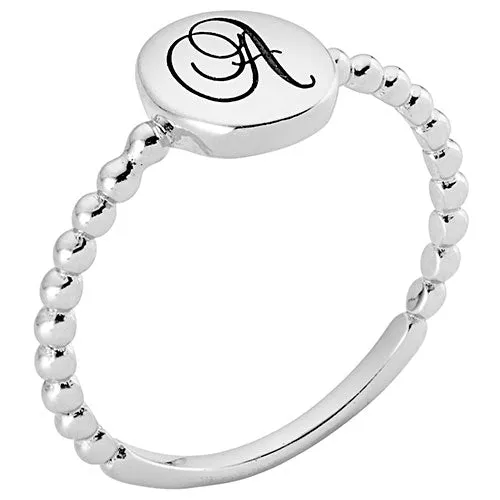 Silver Plated Engraved Script Initial Beaded Ring sold by Limoges Jewelry product image thumbnail 2