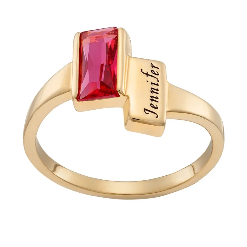 Engraved Name and Birthstone Bar Ring sold by Limoges Jewelry