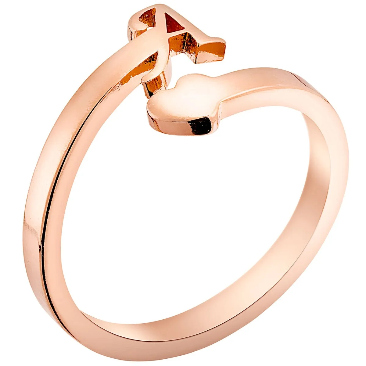 14K Rose Gold Plated Script Initial and Heart Bypass Ring sold by Limoges Jewelry product image thumbnail 2
