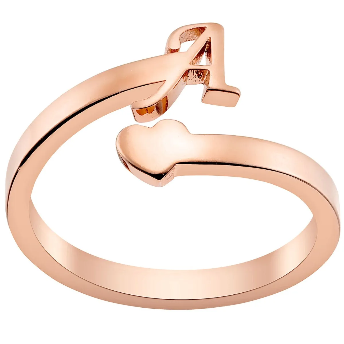 14K Rose Gold Plated Script Initial and Heart Bypass Ring sold by Limoges Jewelry
