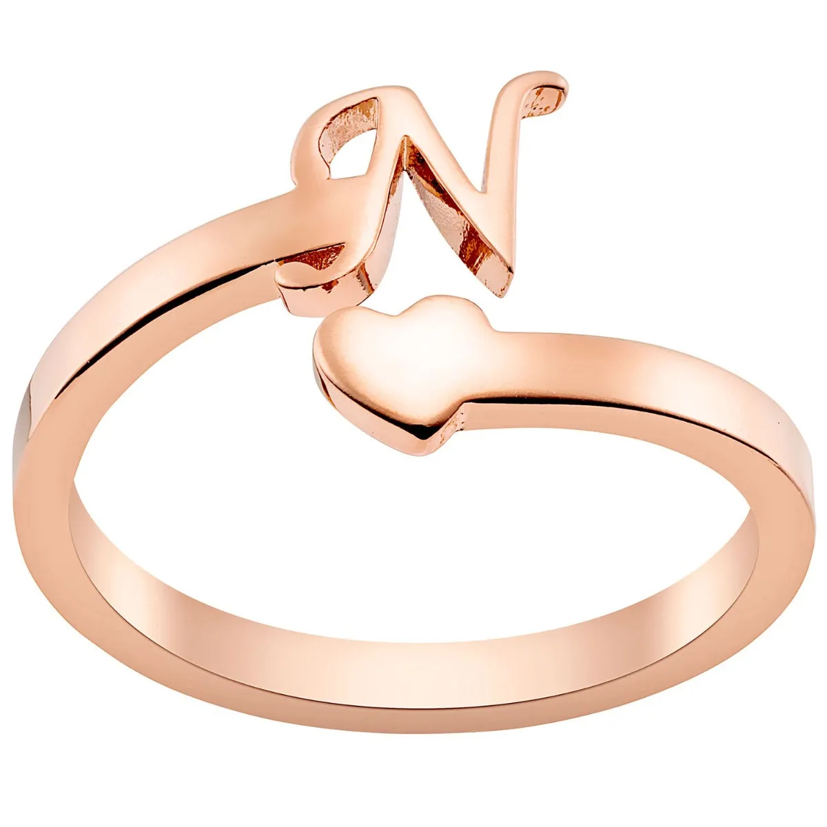 14K Rose Gold Plated Script Initial and Heart Bypass Ring sold by Limoges Jewelry product image thumbnail 3