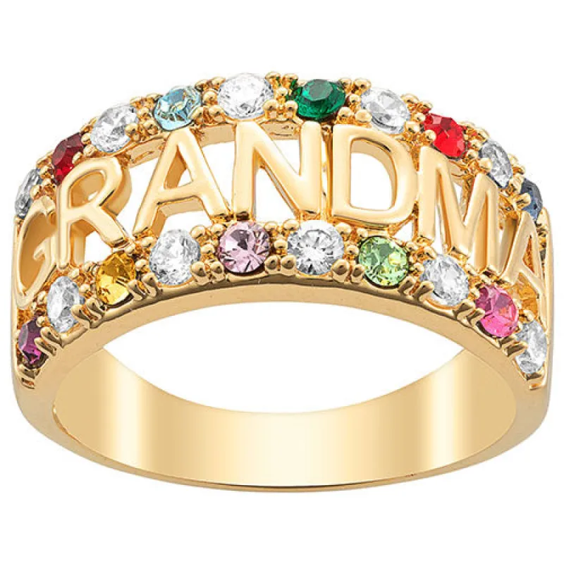 14K Gold over Sterling Grandma CZ Family Birthstone Ring sold by Limoges Jewelry