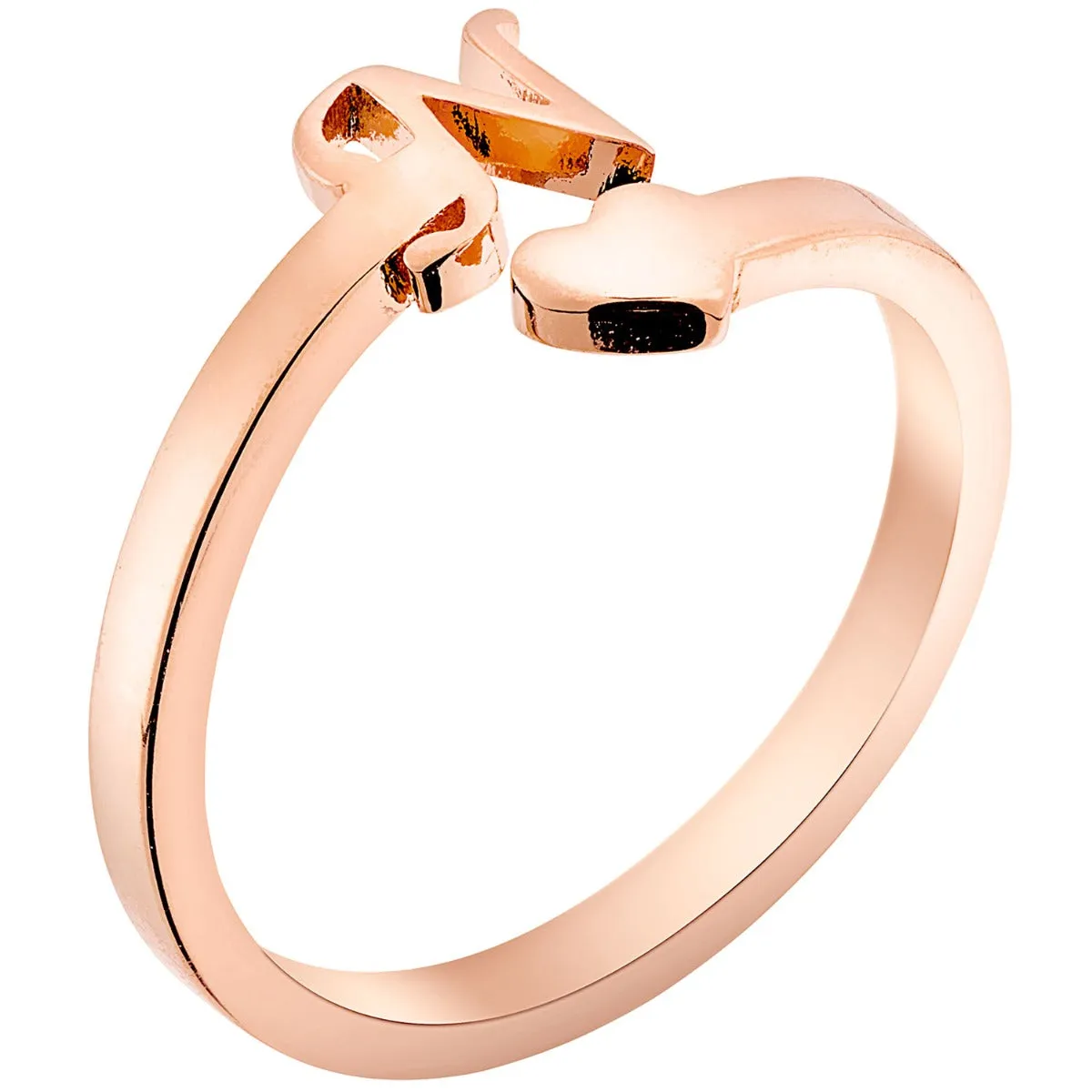 14K Rose Gold Plated Script Initial and Heart Bypass Ring sold by Limoges Jewelry product image thumbnail 4