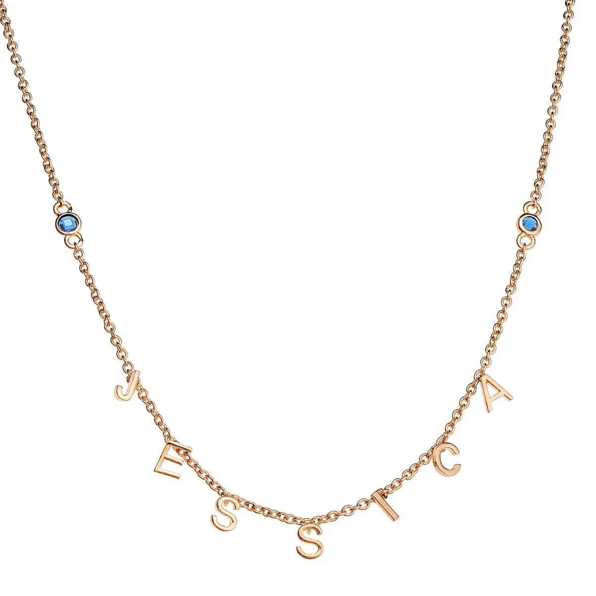 14K Rose Gold Plated Dainty Letters and Birthstones Name Necklace sold by Limoges Jewelry