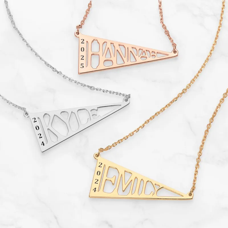 Name Pennant with Engraved Year Necklace sold by Limoges Jewelry