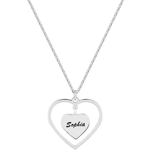 Sterling Silver Engraved Double Heart Pendant Necklace sold by Limoges Jewelry product image thumbnail 2