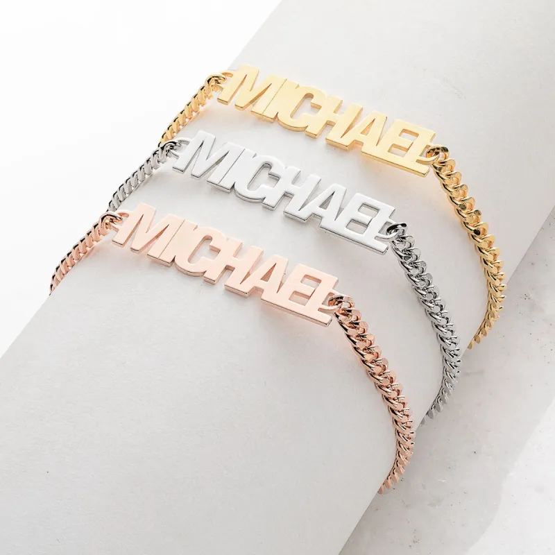 Bold Urban Nameplate Bracelet - Your choice Silver, 14K Gold or 14K Rose Gold Plated sold by Limoges Jewelry