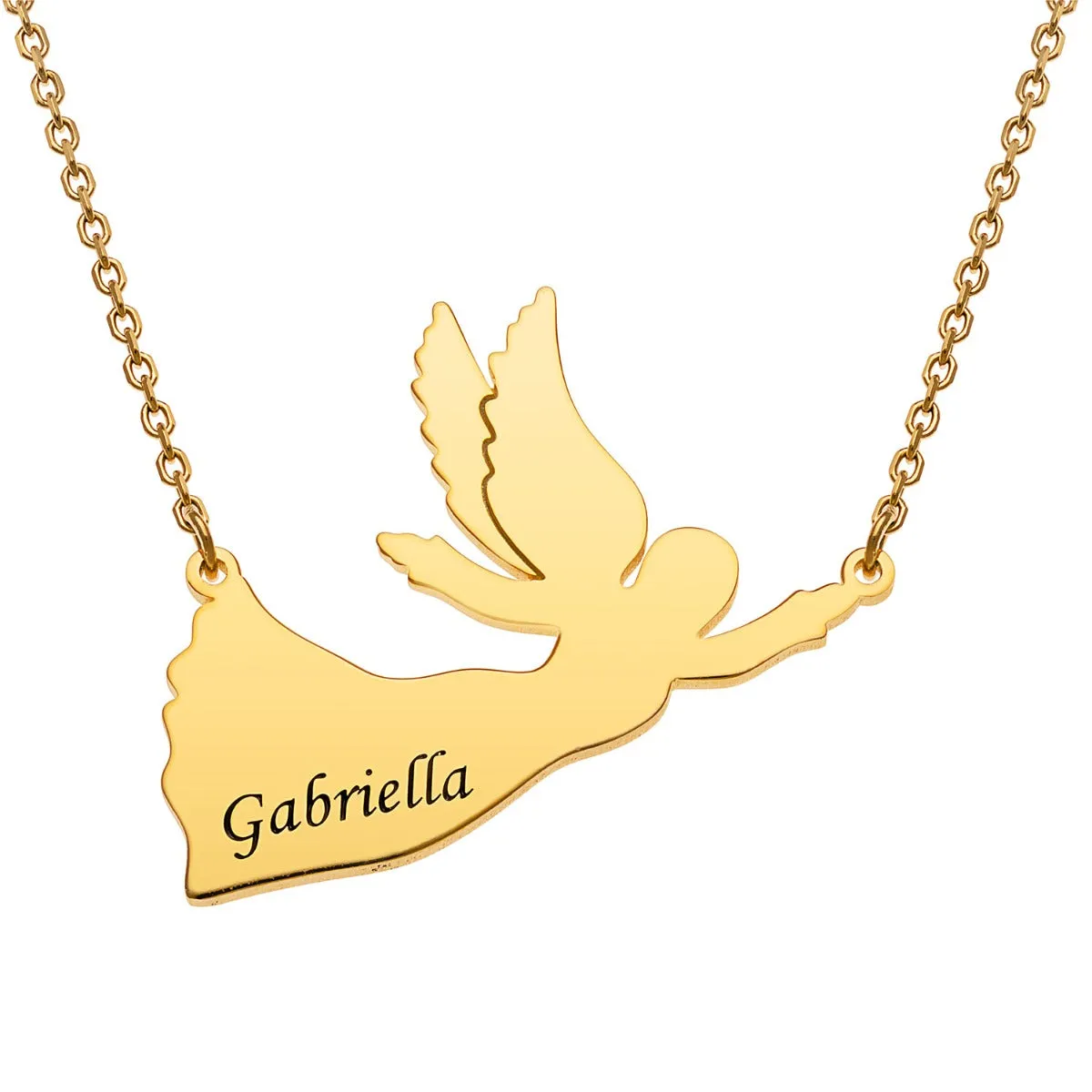 14K Gold Plated Engraved Name Angel Necklace sold by Limoges Jewelry