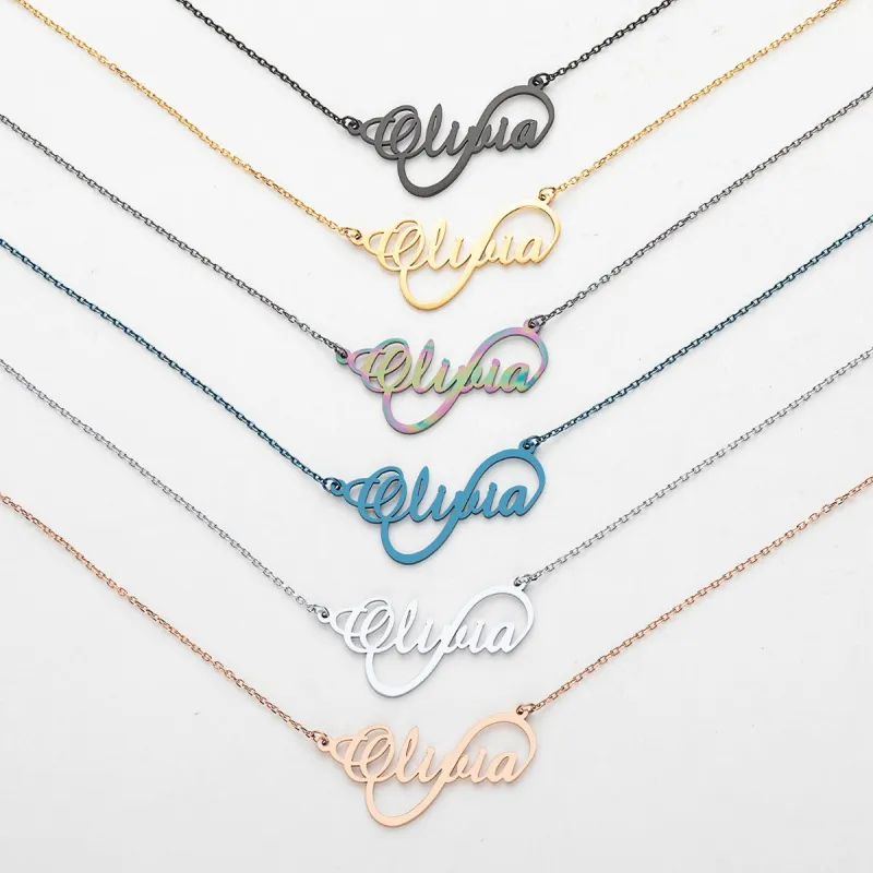 Stainless Steel Script Name Infinity Necklace sold by Limoges Jewelry