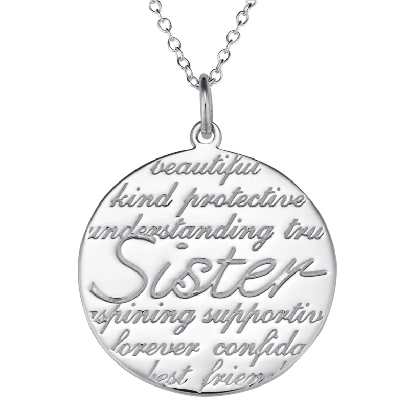 Sister's Sterling Silver Sentiment Disc Pendant sold by Limoges Jewelry