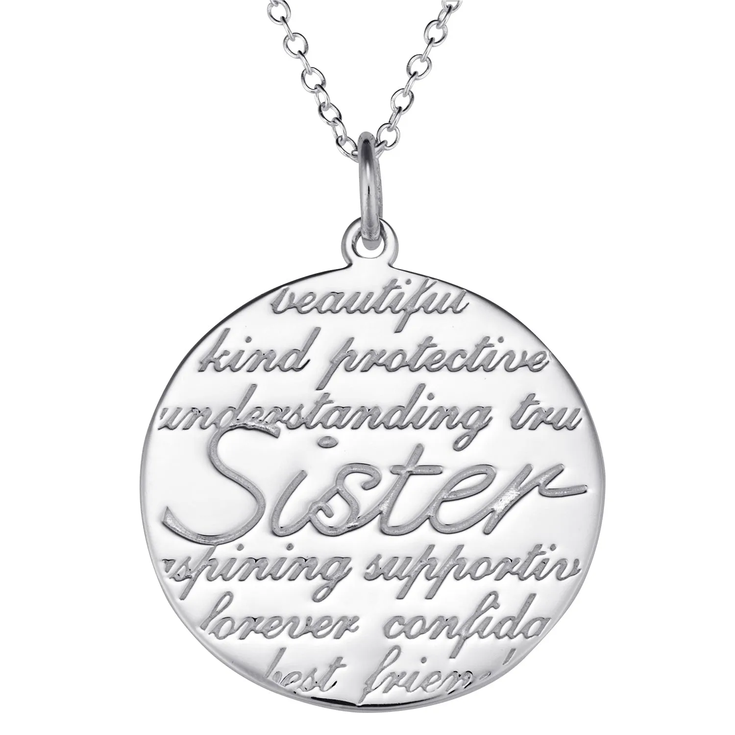 Sister's Sterling Silver Sentiment Disc Pendant sold by Limoges Jewelry