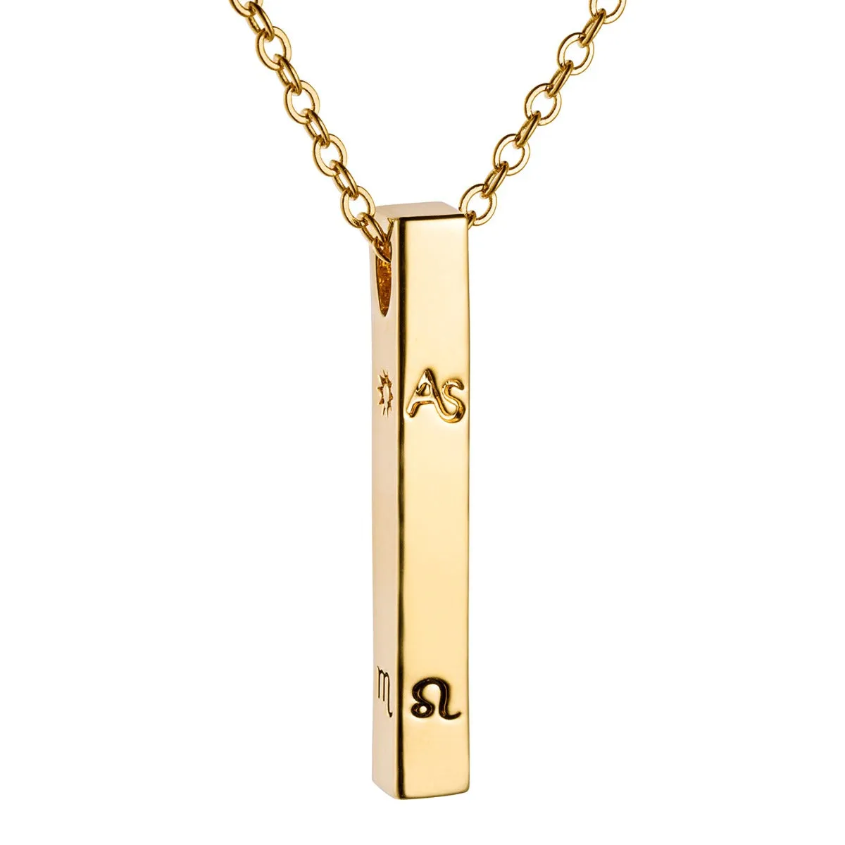 14K Gold Plated 3 Zodiac Symbol and Name 4 Sided Bar sold by Limoges Jewelry