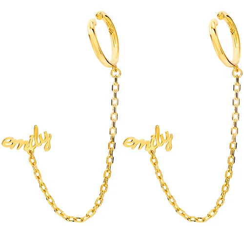 Silver Plated Lowercase Script Name Crawler Button with Ear Cuff and Chain Earring sold by Limoges Jewelry product image thumbnail 5